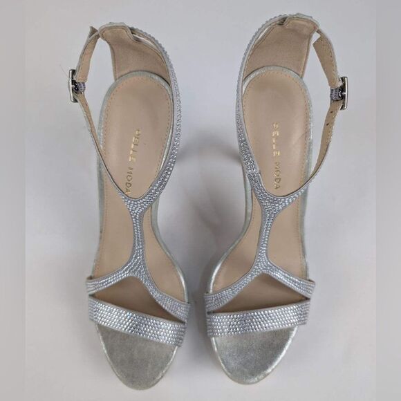 Pelle Moda Onora T- Strap Silver Platform Sandals - Size 9.5 - Picture 3 of 8